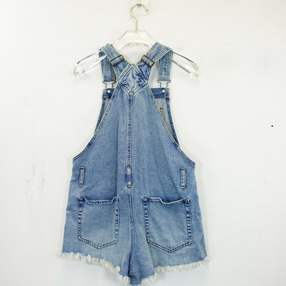WILD‎ FABLE Romper Small Womens Denim Blue Med Washed Pocket Distressed Raw Hem - Picture 9 of 11